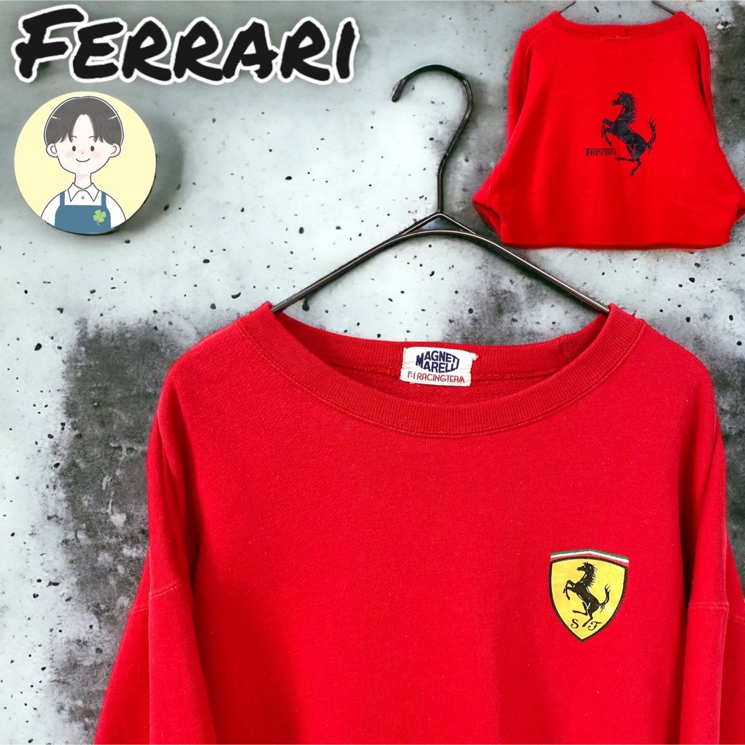 【Ferrari フェラーリ】ビッグロゴ　裏毛　長袖スウェット　トレーナー　赤