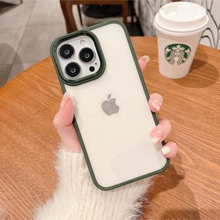 フェミニン シリコン スマホ ケース クリア+グリーン  iPhone13(iPhoneケース)