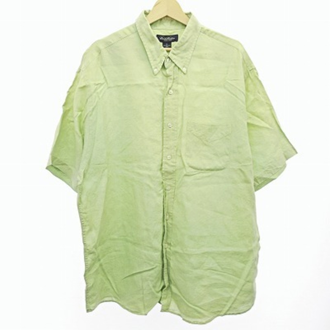 ブルックスブラザーズ ボタンダウン BD シャツ 半袖 リネン 麻 黄緑 XL