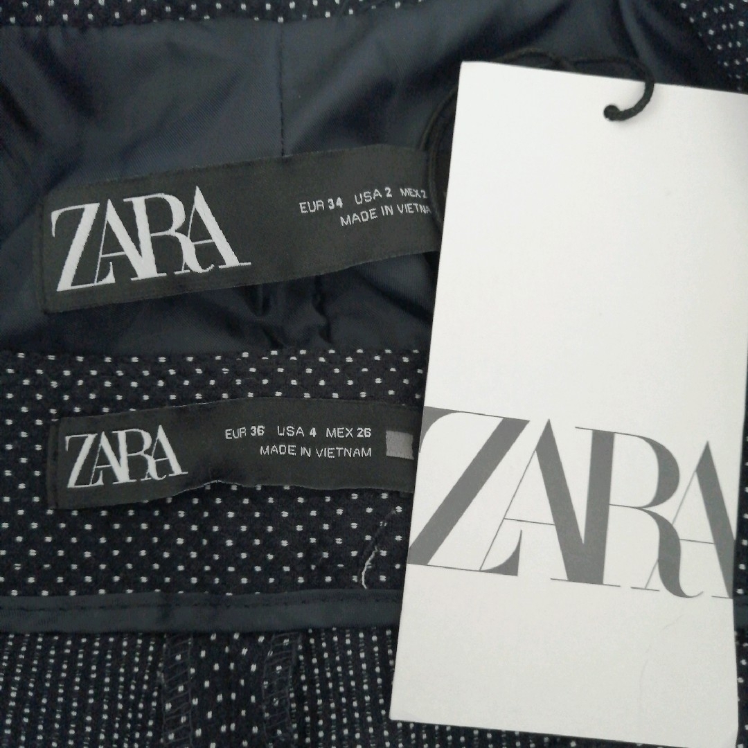 ほぼ未使用 洗える 【ZARA】ザラ セットアップパンツスーツ ドット ネイビー