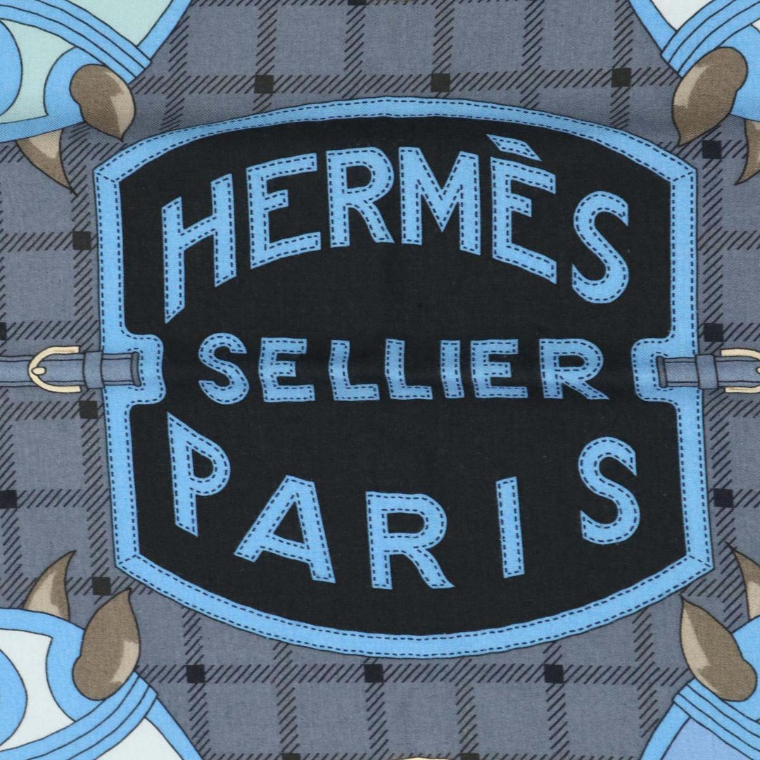 エルメス カレ140 SELLIER タッタソール スカーフ レディース ブラック ブルー HERMES  【アパレル・小物】 4