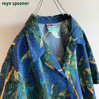 Reyn Spooner - レインスプーナー 半袖 開襟 総柄 レーヨンシャツ アロハシャツ ブルー