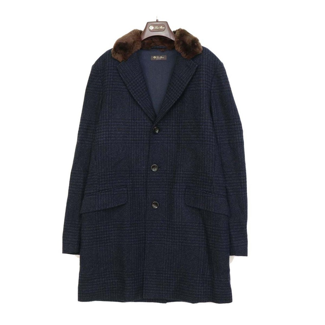 ロロピアーナ カシミヤ ヌートリア ファー  ハウンドトゥース コート FAI1791 レディース ネイビー Loro Piana  【アパレル・小物】