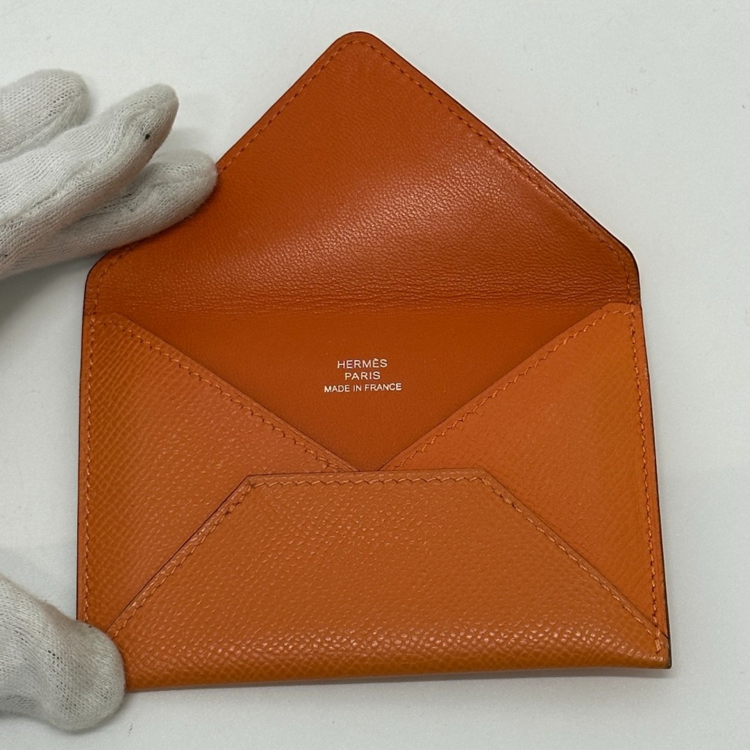 エルメス HERMES ポシェットエンヴェロープPM 名刺入れ パスケース カードケース ヴォーエプソン L□刻 オレンジ