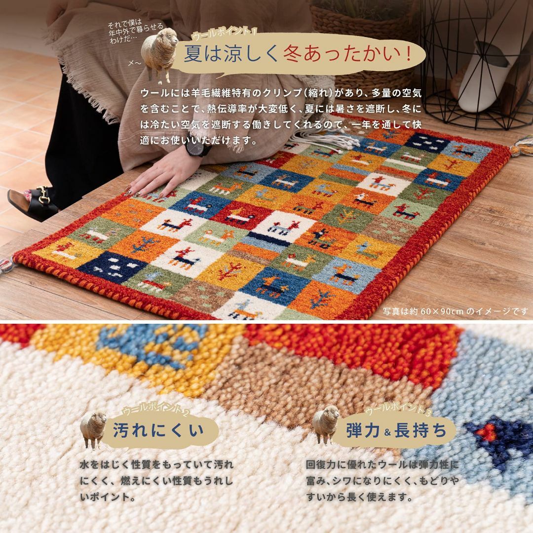 萩原 ギャッベ 玄関マット 屋内 約45×75cm 「GABBEH A5」 贅沢 5