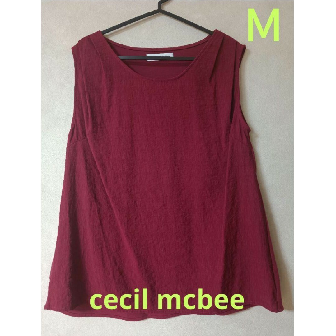 CECIL McBEE(セシルマクビー)の美品 セシルマクビー レッド シャツ ノンスリーブ トップス 夏 秋 涼しい 春 レディースのトップス(シャツ/ブラウス(半袖/袖なし))の商品写真