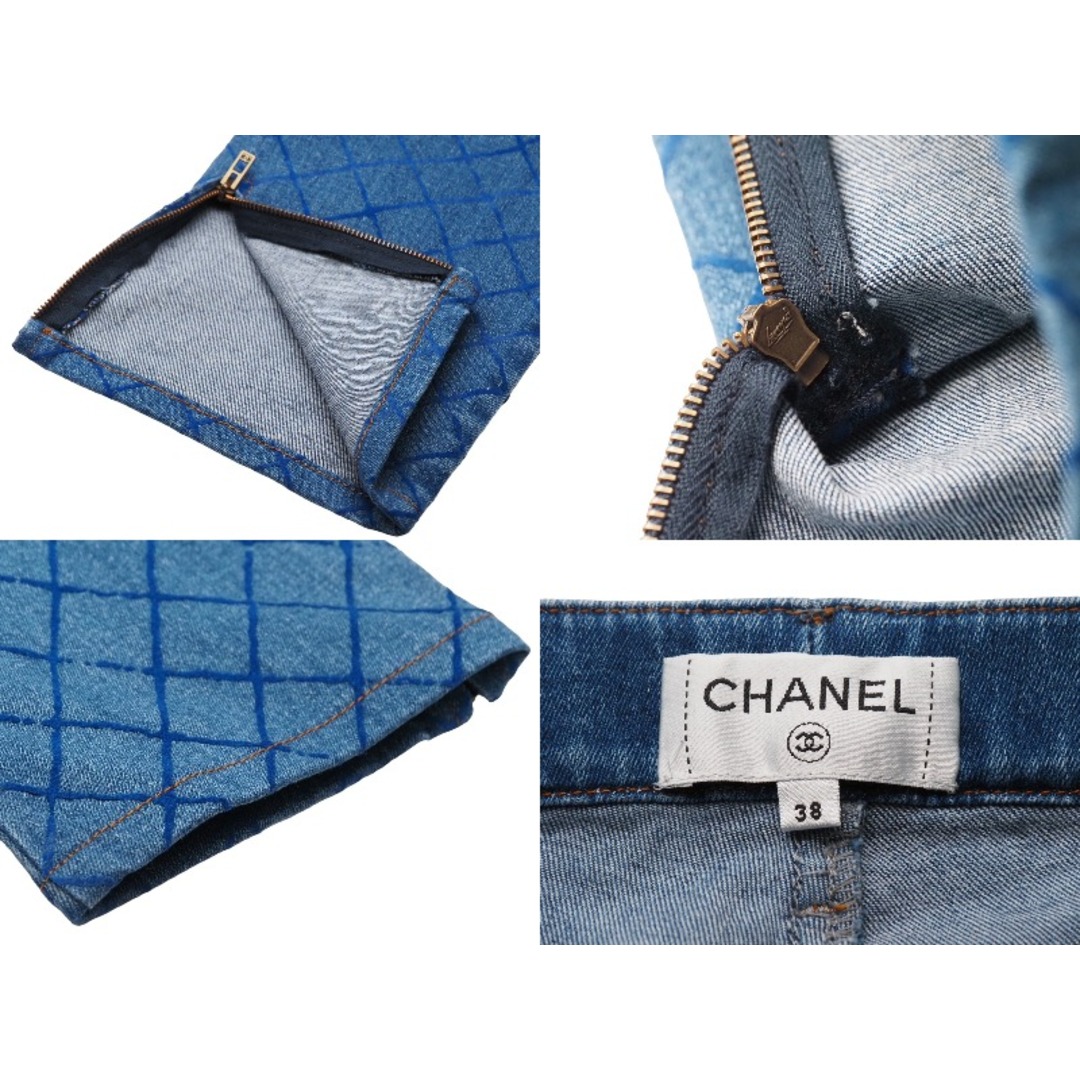 極美品 CHANEL シャネル デニムパンツ インディゴ キルティング 格子 P58418V44382 サイズ38  53815