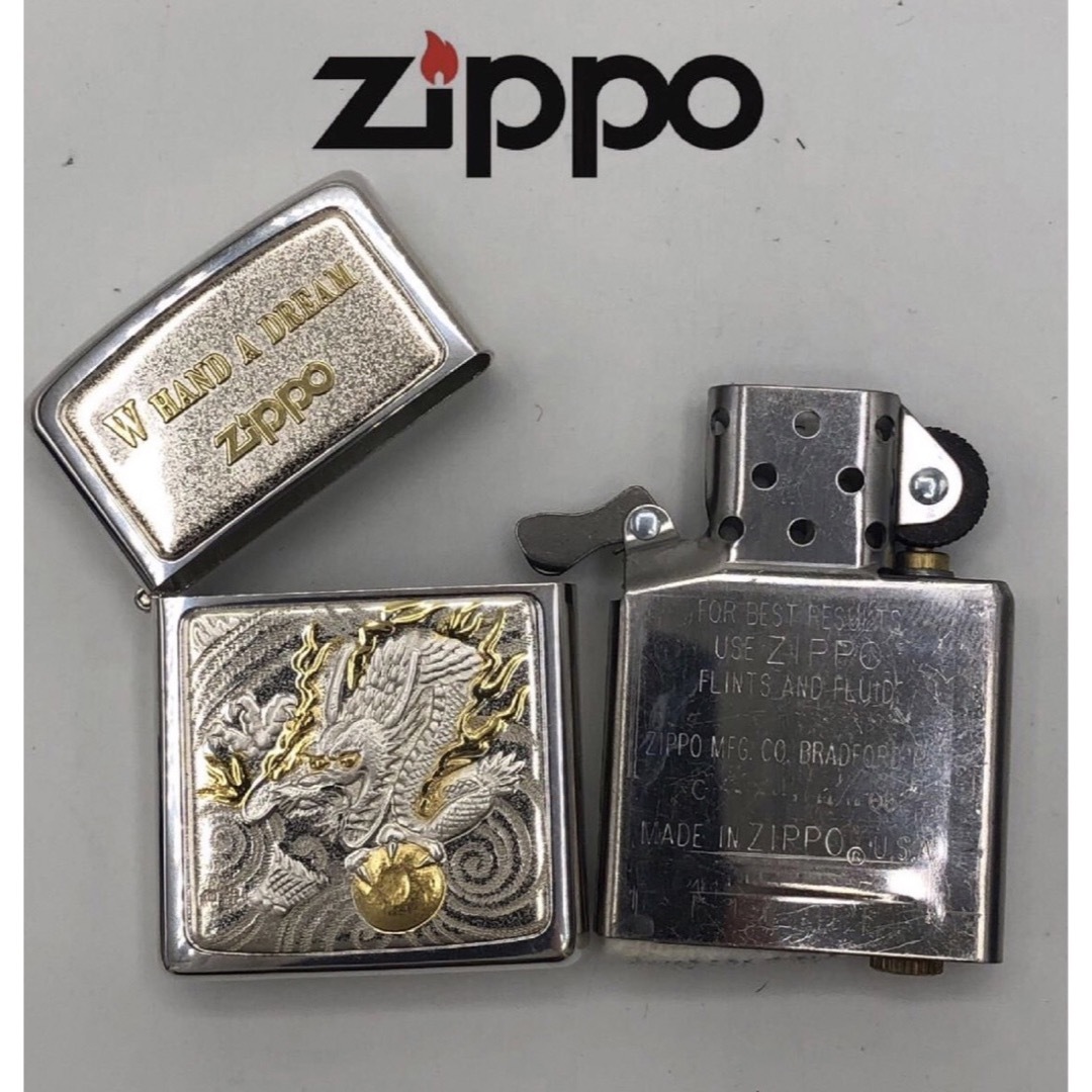 ZIPPO(ジッポー)のZIPPO 龍 ドラゴン W HAND A DREAM 和柄 銀貼り20ミクロン メンズのファッション小物(タバコグッズ)の商品写真