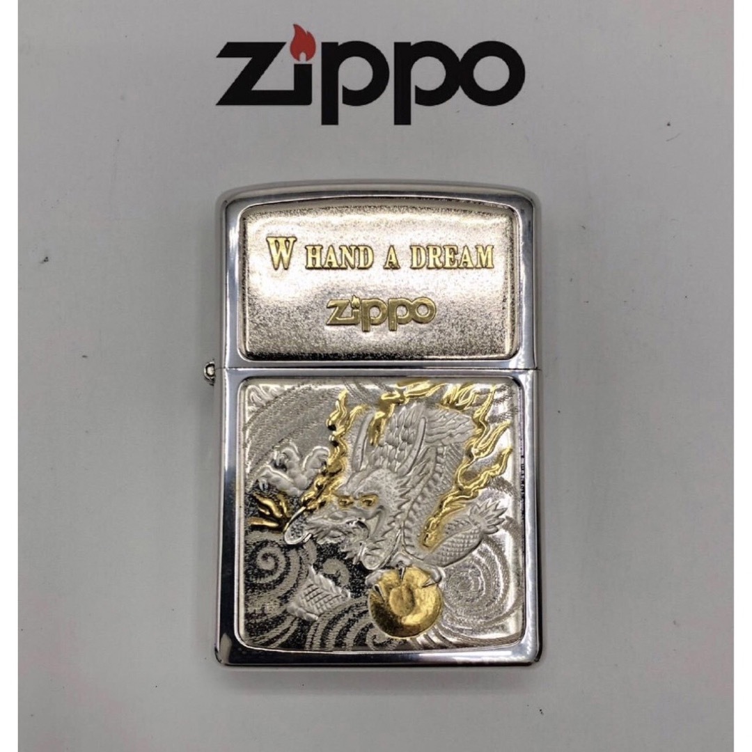 ZIPPO(ジッポー)のZIPPO 龍 ドラゴン W HAND A DREAM 和柄 銀貼り20ミクロン メンズのファッション小物(タバコグッズ)の商品写真