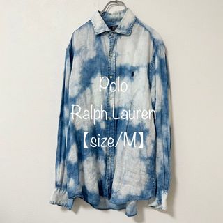 ポロラルフローレン(POLO RALPH LAUREN)のラルフローレン★長袖シャツ★インディゴ★リネン★タイダイ★ムラ染★ブルー青白★M(シャツ)