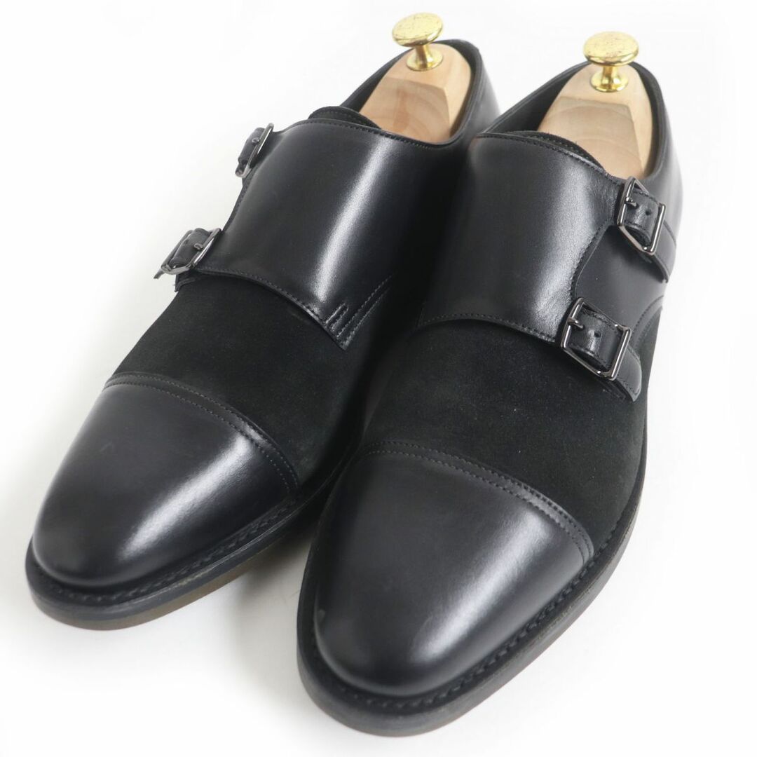 美品□JOHN LOBB/ジョンロブ WILLIAM ダブルモンクストラップ スウェード レザー 切替デザイン ドレスシューズ ブラック 8E イングランド製