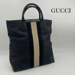 グッチ(Gucci)の美品✨グッチ　トートバッグ　シェリーライン　GG柄　キャンバス　レザー　黒(トートバッグ)