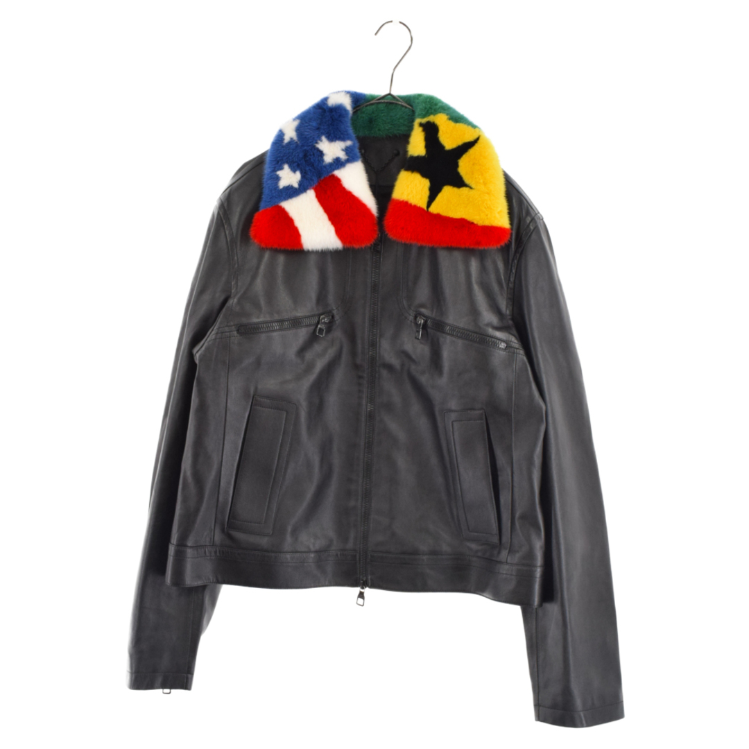 LOUIS VUITTON ルイヴィトン 19AW American/Brazilian Fur Callor Leather Jacket HHL60ERDS A115 ランウェイモデル 取り外し式襟付レザーシングルライダーズブルゾン