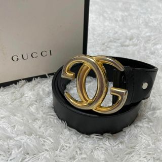 希少・美品✨グッチ ベルト GG ロゴ ゴールド金具 レザー ブラック-