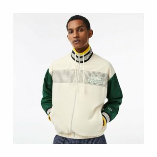 ラコステ(LACOSTE)の【ホワイト×グリーン】ボーダーリブニットネックジップアップジャケット(その他)