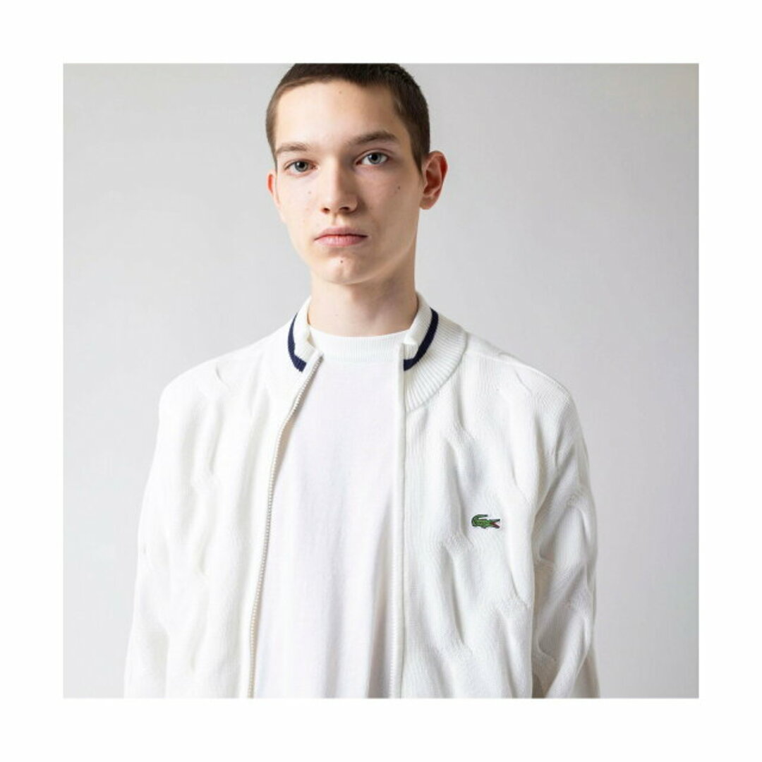 LACOSTE - 【オフホワイト】変形ケーブルジップアップコットンニット