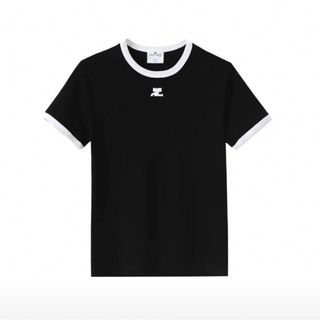 クレージュ(Courreges)のcourreges コットンリブコントラスト ロゴ S ブラック(Tシャツ(半袖/袖なし))