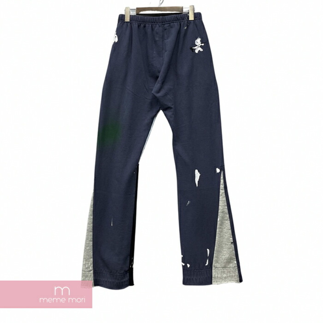 GALLERY DEPT. GD Painted Flare Sweatpant ギャラリーデプト GDペイントロゴフレアスウェットパンツ ヴィンテージ加工 カットオフ デニム切替 ネイビー サイズL【230824】【-A】【me04】