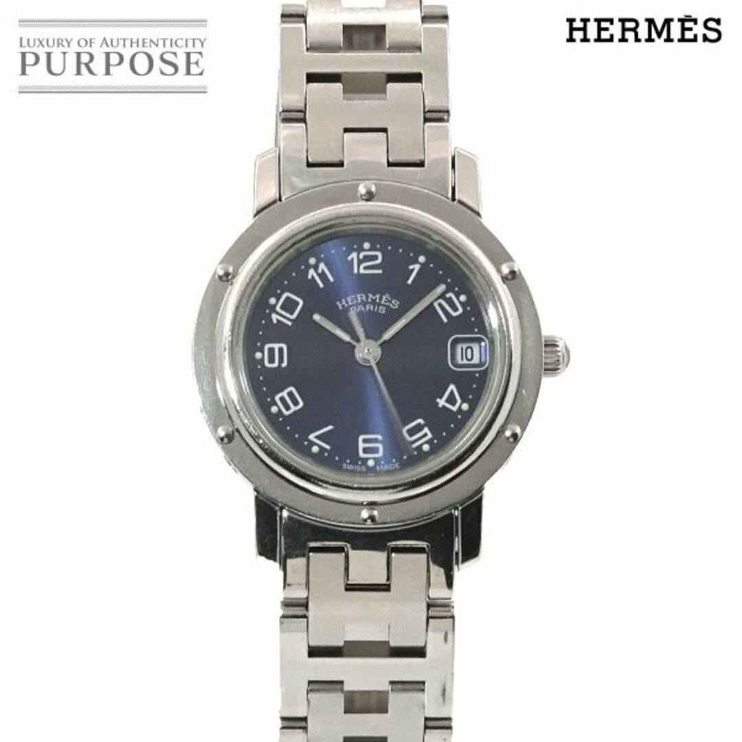 エルメス HERMES クリッパー CL4 210 ヴィンテージ レディース 腕時計 デイト ブルー 文字盤 クォーツ ウォッチ Clipper VLP 90204638ＳＳブレス