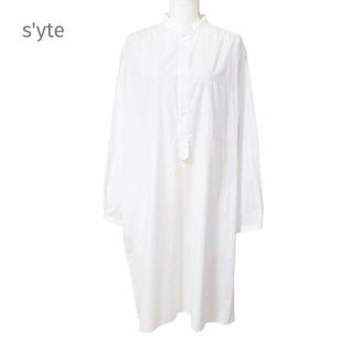 ヨウジヤマモト(Yohji Yamamoto)のsyte サイト ヨウジヤマモト バンドカラー シャツワンピース ホワイト M(ロングワンピース/マキシワンピース)