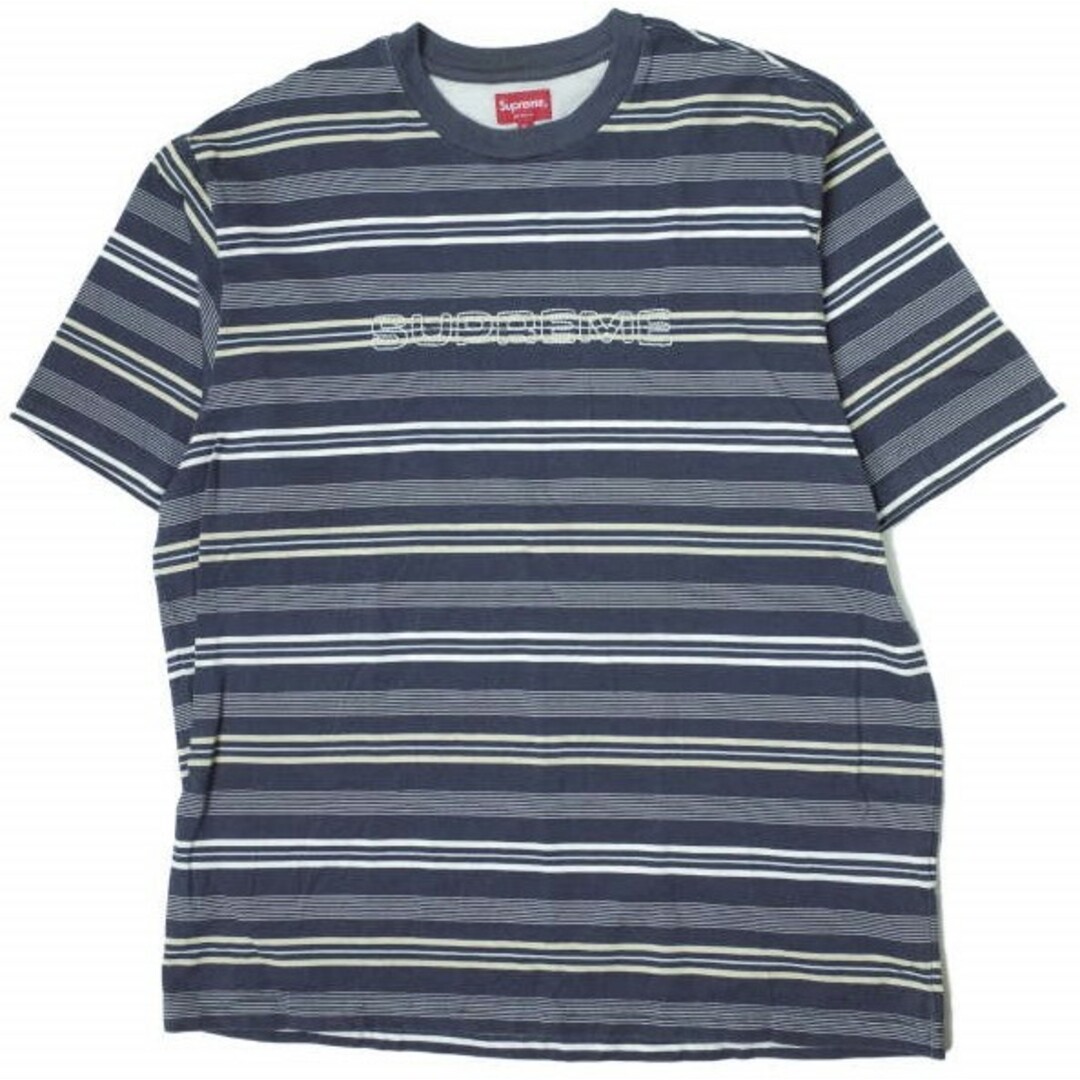 SUPREME シュプリーム 23SS Dash Stripe S/S Top ダッシュストライプショートスリーブトップ XL NAVY 半袖 ロゴ刺繍 ボーダー Tシャツ Week18 トップス【SUPREME】