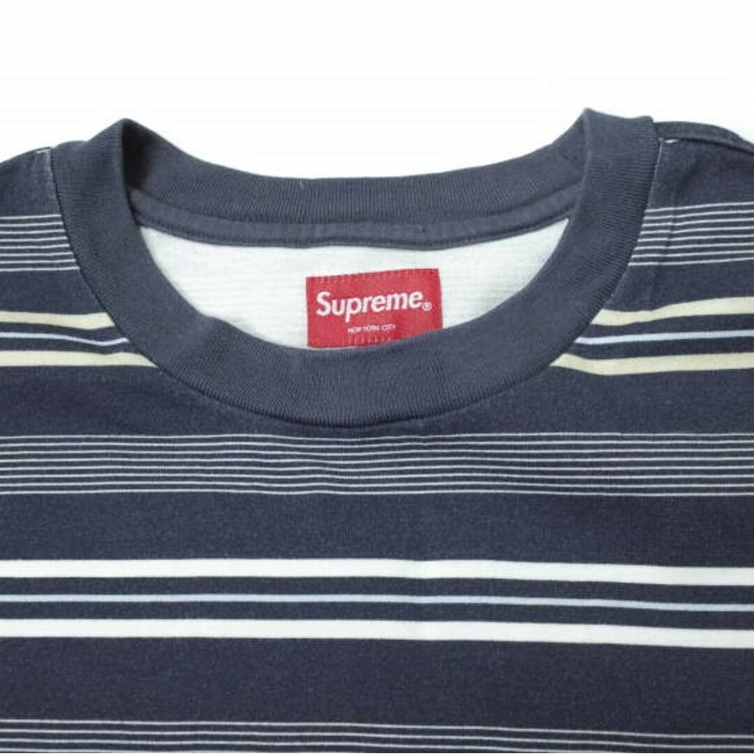 SUPREME シュプリーム 23SS Dash Stripe S/S Top ダッシュストライプショートスリーブトップ XL NAVY 半袖  ロゴ刺繍 ボーダー Tシャツ Week18 トップス【中古】【SUPREME】