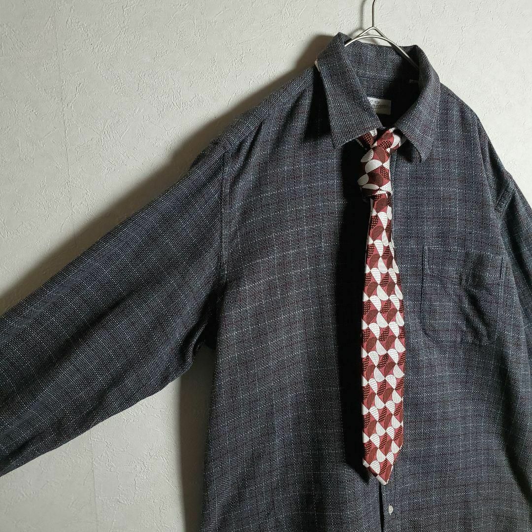 イタリア製 ネクタイシャツ ブラック チェック 総柄 柄シャツ 柄ネクタイ