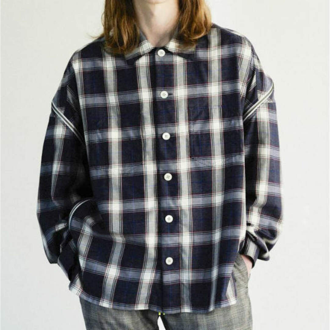 FACETASM ファセッタズム 23SS 日本製 ZIPPED CHECK SHIRT ジップチェックシャツ ABH-SH-M02 5  BLUE/WHITE 長袖 トップス【中古】【FACETASM】