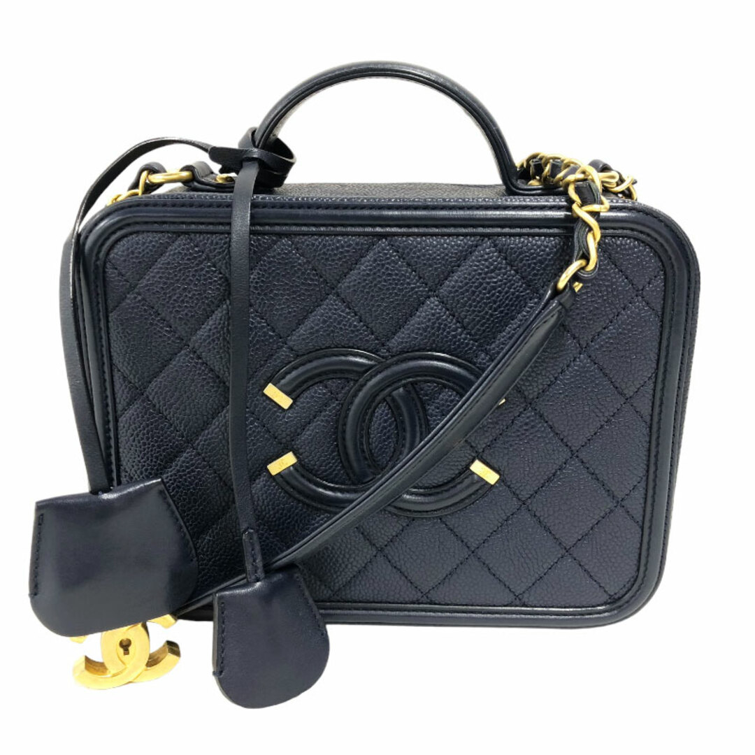 約8cmショルダーシャネル CHANEL CCフィリグリーバニティバッグ A93344 ネイビー　ゴールド金具 キャビアスキン レディース ショルダーバッグ