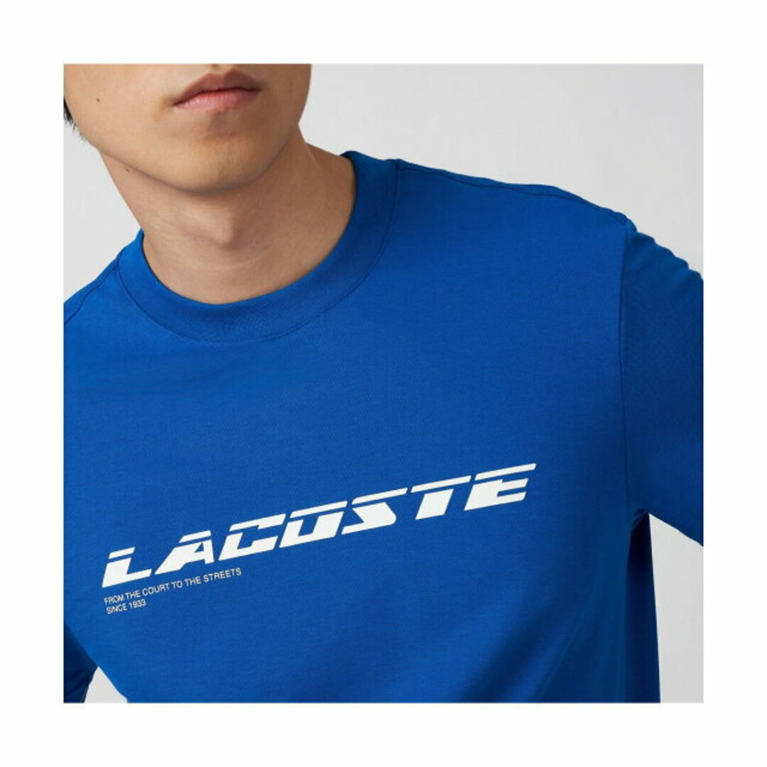 【ブルー】エコ鹿の子地グラフィックネームロゴTシャツ
