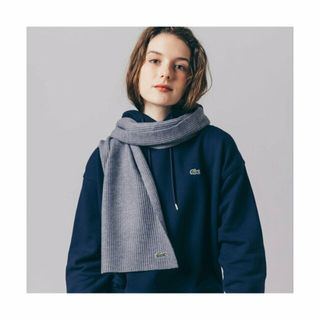 ラコステ(LACOSTE)の【グレー】リブニットマフラー(マフラー)