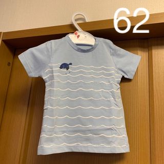 name it 海　カニ　波ボーダー　半袖　スナップボタン付き　Tシャツ　62(Ｔシャツ)