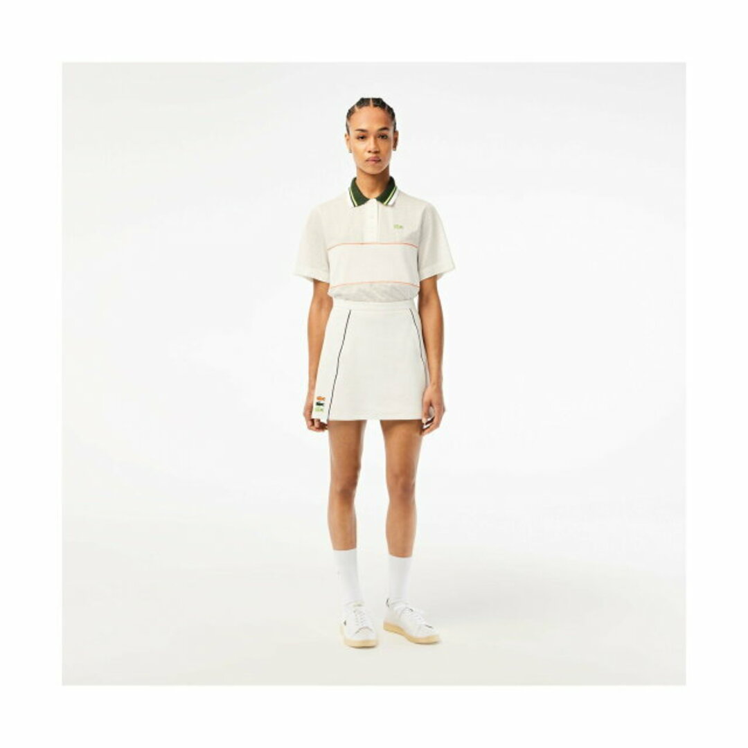 【オフホワイト】マルチカラーワニロゴパッチパイピングテニススカート