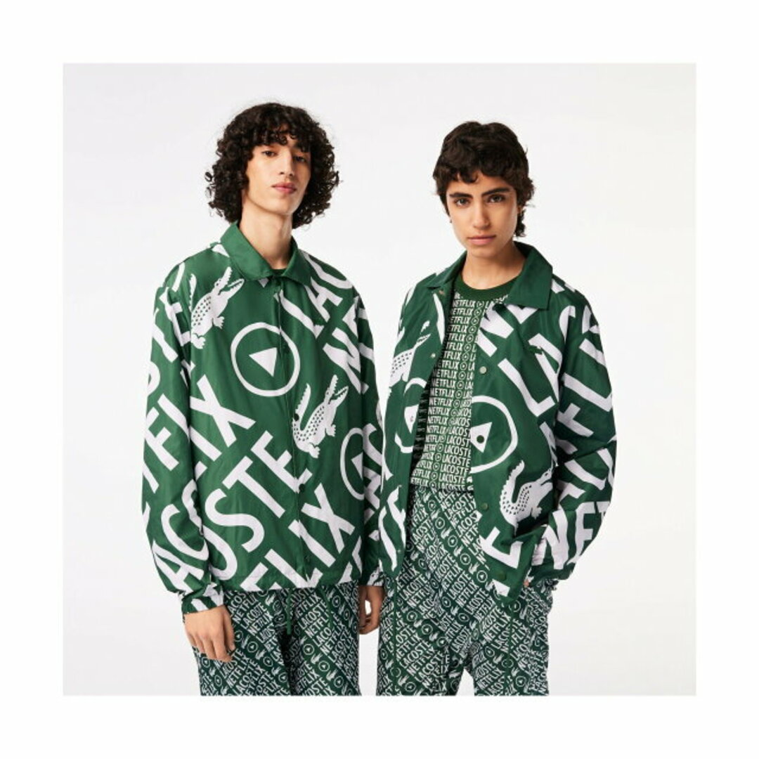 【グリーン】『Lacoste x Netflix』 総柄コーチジャケット-