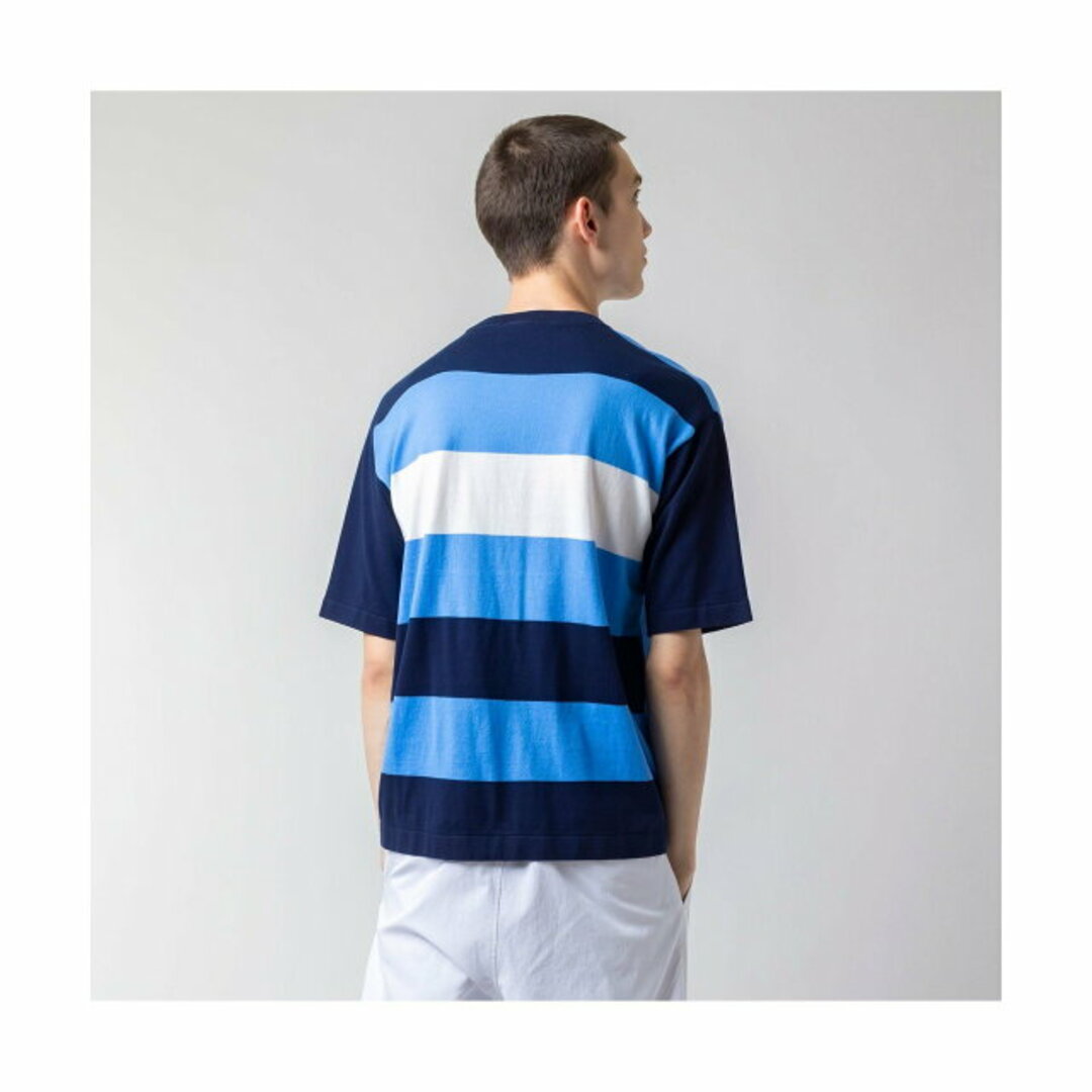 【ブルー】パネル切り替えニットTシャツ