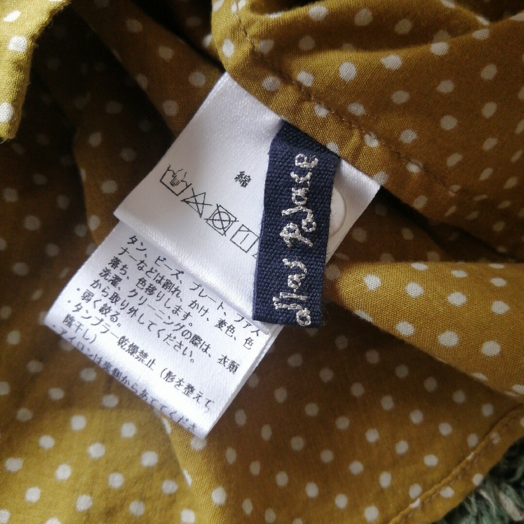 パラスパレス マスタードカラー 水玉 ドット コットン100%ブラウス