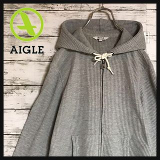 エーグル(AIGLE)の【美品】エーグル　刺繍ロゴ入りジップパーカー　グレー　ワッフル生地　A648(パーカー)