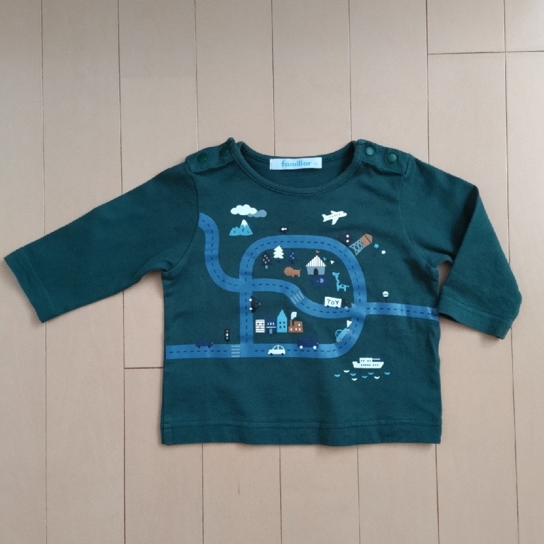 familiar(ファミリア)のfamiliar 長袖緑Tシャツ 70 キッズ/ベビー/マタニティのベビー服(~85cm)(Ｔシャツ)の商品写真