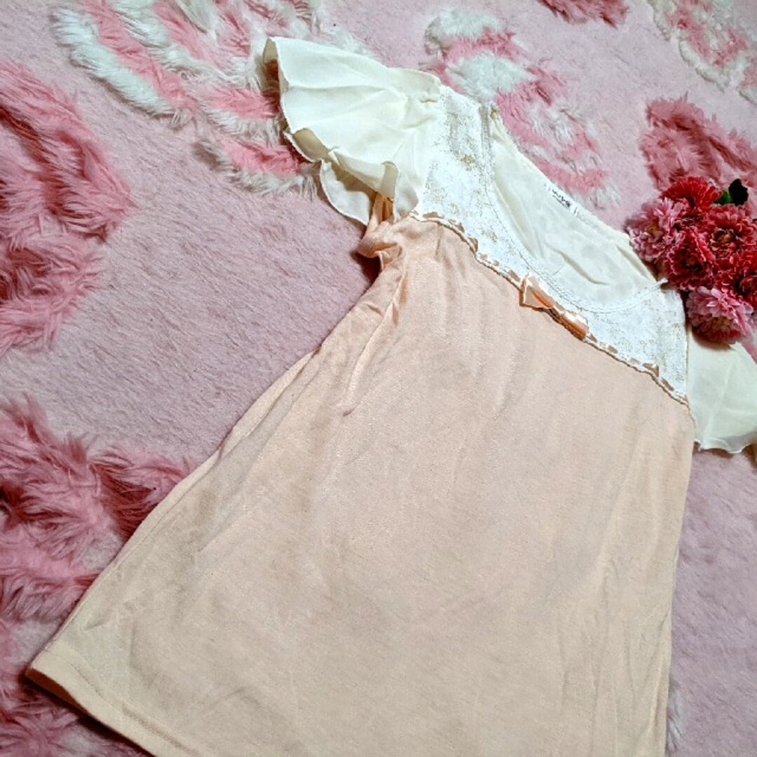 LIZ LISA(リズリサ)のリズリサ❤axes femme❤白♥花柄&レース♥サーモンピンク♥姫♥お洋服 レディースのトップス(カットソー(半袖/袖なし))の商品写真