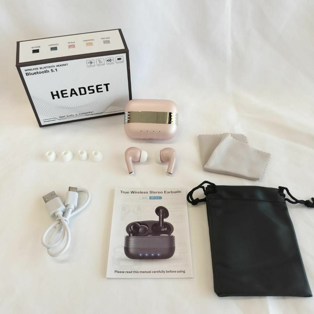 【送料無料】Bluetooth ワイヤレスイヤホン ヘッドセット M30 ピンク スマホ/家電/カメラのオーディオ機器(ヘッドフォン/イヤフォン)の商品写真