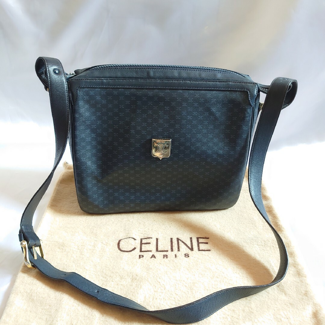 CELINE マカダム柄 ネイビー ショルダーバッグレディース