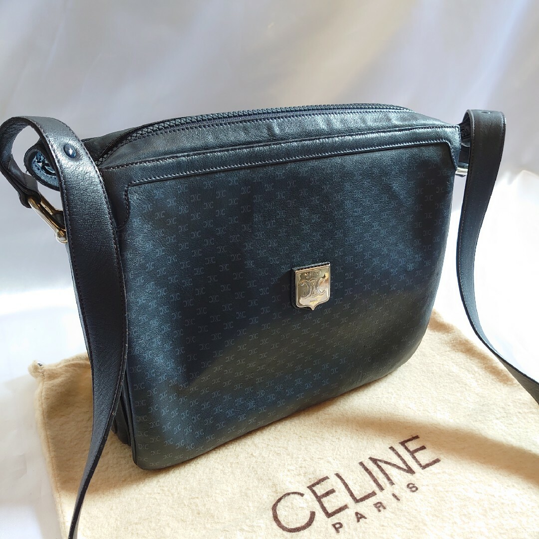 CELINE マカダム柄 ネイビー ショルダーバッグ