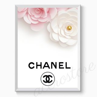 H036 アートポスター シャネル CHANEL 花 白 ピンク 高級感(アート/写真)