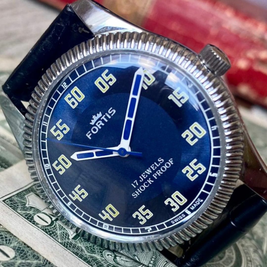 【レトロなデザイン】フォルティス メンズ腕時計 ブルー 手巻き ヴィンテージ