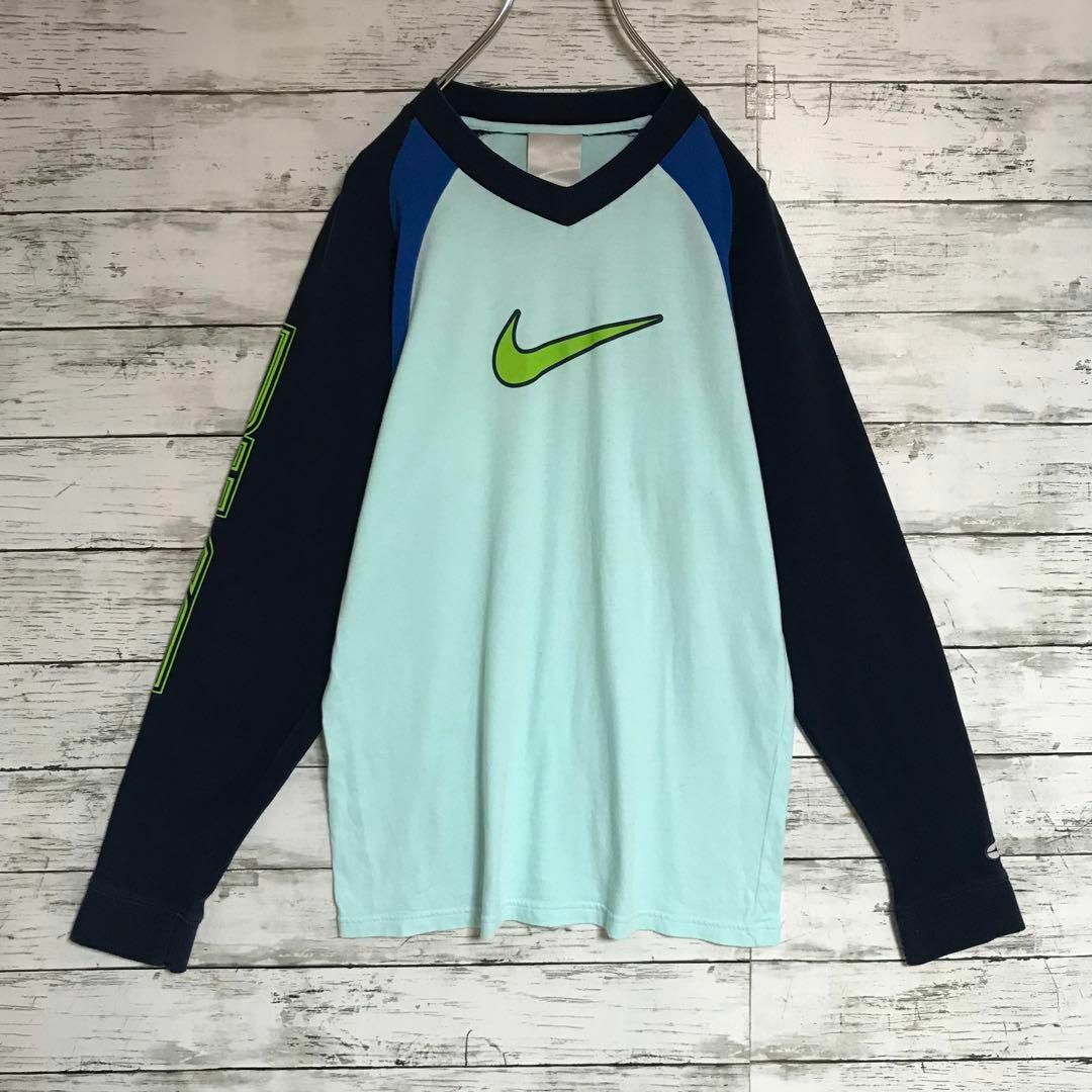 NIKE(ナイキ)の【レアデザイン】ナイキ　センターデカロゴロンＴ　マルチカラー　F666 キッズ/ベビー/マタニティのキッズ服男の子用(90cm~)(Tシャツ/カットソー)の商品写真