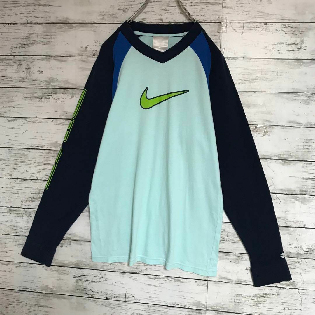 NIKE(ナイキ)の【レアデザイン】ナイキ　センターデカロゴロンＴ　マルチカラー　F666 キッズ/ベビー/マタニティのキッズ服男の子用(90cm~)(Tシャツ/カットソー)の商品写真