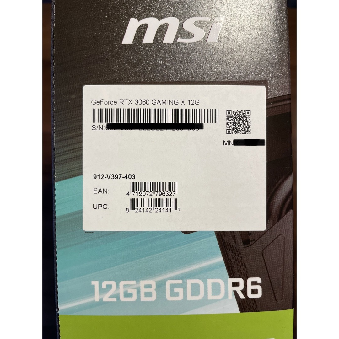 新品 MSI GeForce RTX 3060 GAMING X 12G