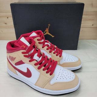 ジョーダン(Jordan Brand（NIKE）)のナイキ エアジョーダン1 ミッド "ベージュ/カーディナルレッド" 25㎝(スニーカー)