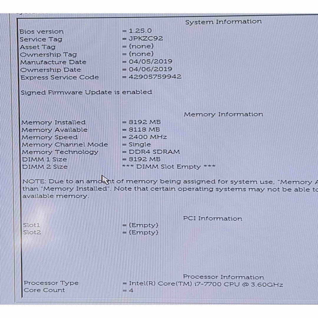 Dell Vostro 3268 i7-7700 CPU