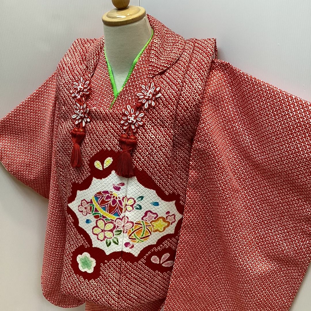 七五三 着物 ３歳 正絹被布コート 絞り柄 赤色 日本製 新品 mi415t